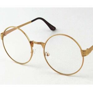 Round Glasses Gold Frame Clear Lens Classic Retro 80's 90's Style Eye‎ Glasses